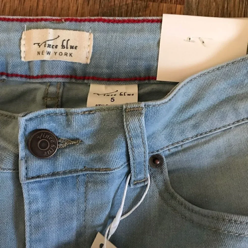 Vince blue NY Bermuda Distressed Denim High Waist Shorts SZ 5 New with tags